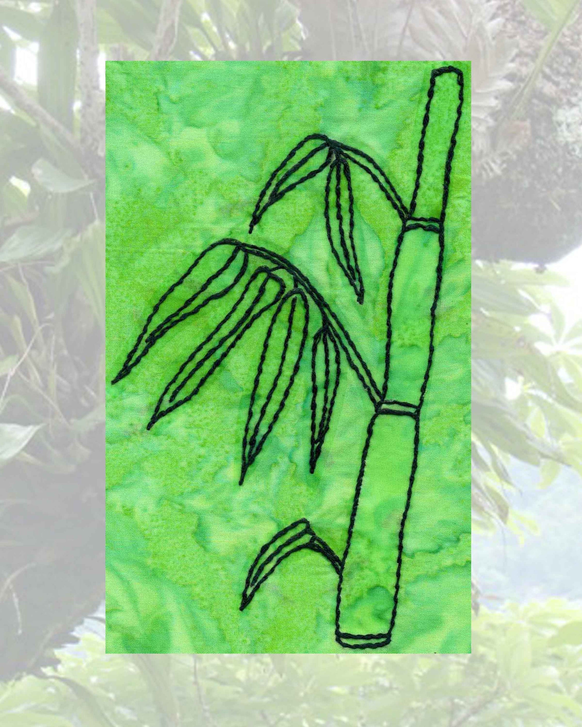 Bamboo shoot embroidery shape design pattern for sale features bamboo leaves and stems on a bamboo stalk.  For sale in the Verdant Leaves Embroidery Pattern available at www.raspberrylanecrafts.com