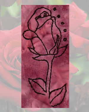 Raspberry Lane Crafts Bubble Rose Embroidery Design Download PDF for Sale Purchase Buy includes a rose bud partially open with leaves and stem and five bubbles.  Design by Wendy Christine. Rose Blooms Embroidery Pattern