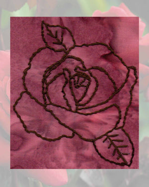 Raspberry Lane Crafts Full Rose Embroidery Pattern PDF Download for Sale Buy Purchase contains a fully blooming rose with two leaves.  Design by Wendy Christine.  Found in Rose Blooms Embroidery Pattern of three designs.