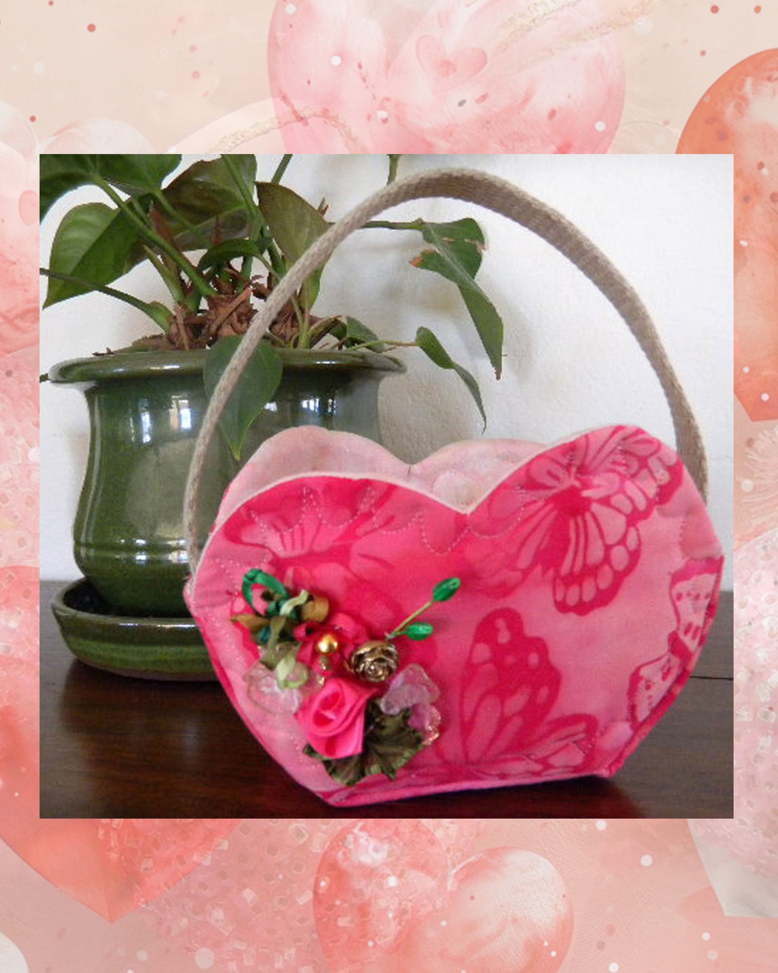 Valentine's Day Heart Shaped Quilted Basket Small Sized in three sizes pattern for sale buy purchase PDF digital download by American artist Wendy Christine at Raspberry Lane Crafts