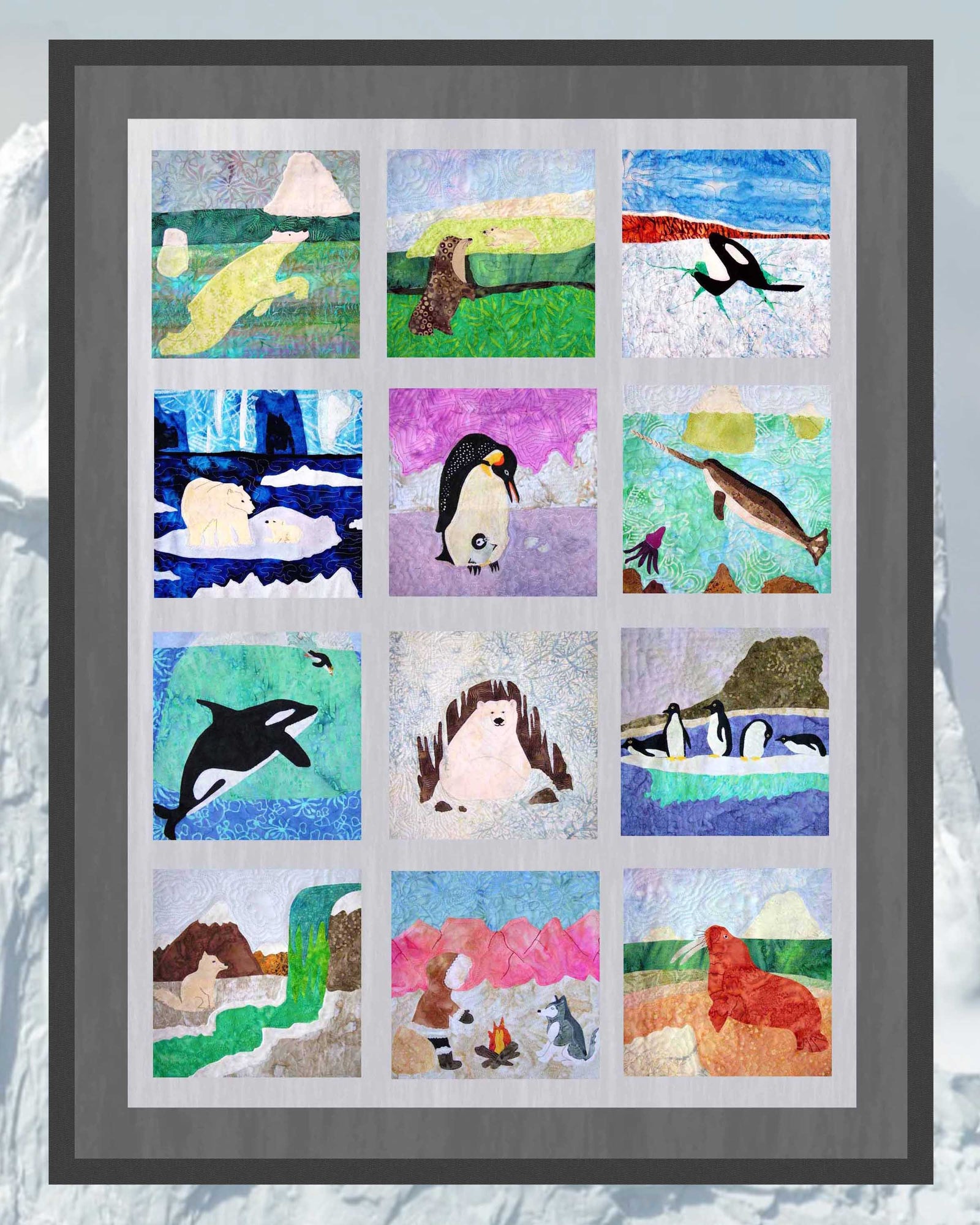 Raspberry Lane Crafts Ice Habitats Collection An Artic Animals Quilt Book by Wendy Christine digital PDF download for sale buy purchase features 13 patterns including seals, polar bears, killer whales orcas, penguins, husky 