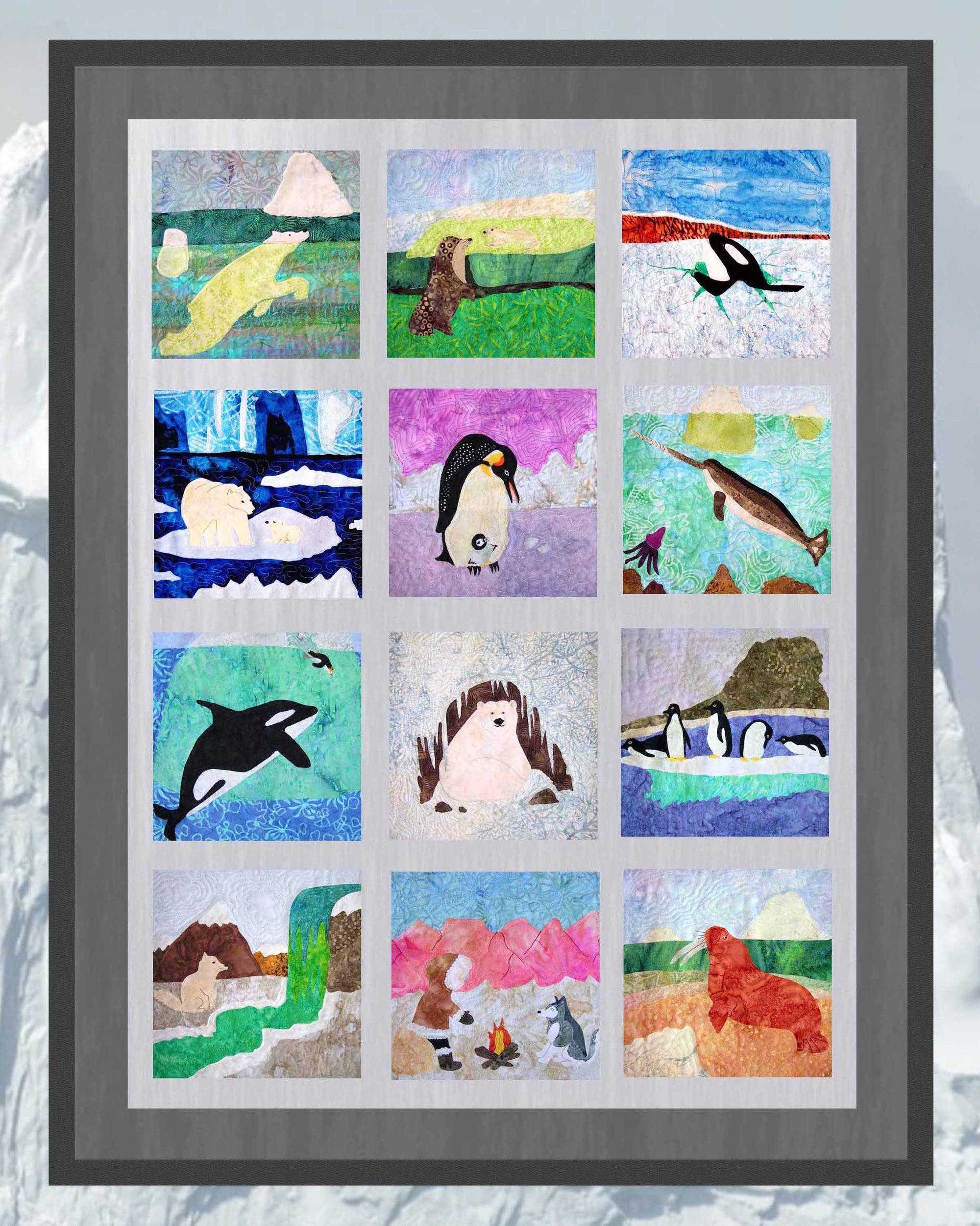 Raspberry Lane Crafts Ice Habitats Collection An Artic Animals Quilt Book by Wendy Christine digital PDF download for sale buy purchase features 13 patterns including seals, polar bears, killer whales orcas, penguins, husky 