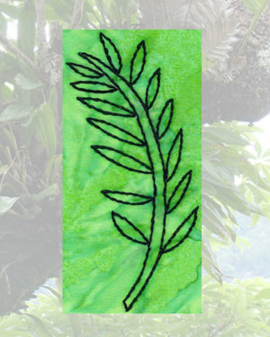 Leaves on a stalk embroidery design features a long row of ovoid leaves pinnate on a curved stem.  Leaf Branch is part of three PDF download pattern Verdant Leaves Embroidery Pattern available to purchase buy at Raspberry Lane Crafts www.raspberrylanecrafts.com designed by American artist Wendy Christine.  Thank you for shopping at Raspberry Lane Crafts!