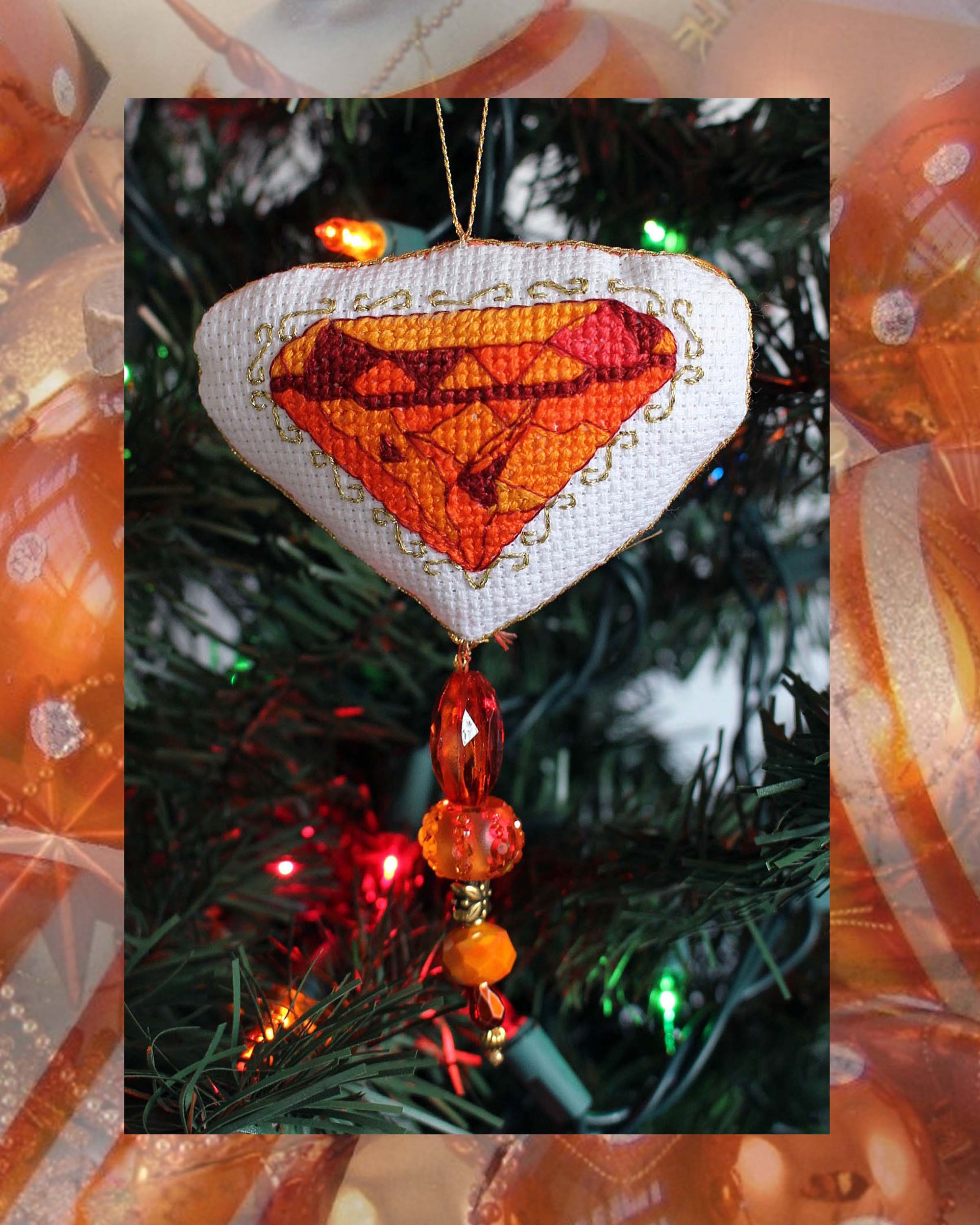 Orange Jewel Carnelian Ornament Cross Stitch Pattern includes nine designs download PDF for sale Christmas Ornaments at Raspberry Lane Crafts
