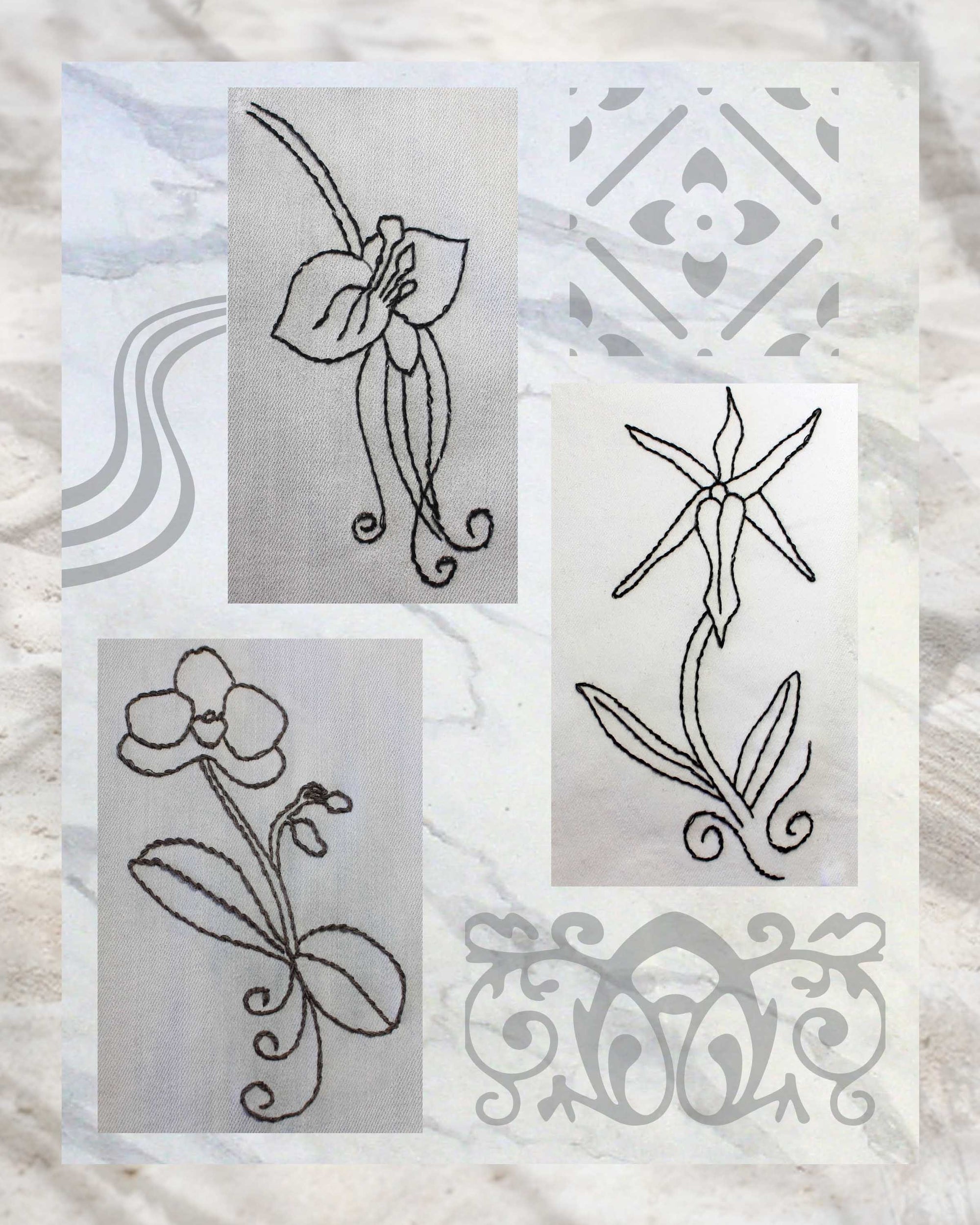 Raspberry Lane Crafts pattern company is selling three orchid embroidery patterns including Black Orchid, Orchid Love and Orchid Majesty download PDF digital file for sale buy purchase by Wendy Christine American artist for sale internationally.  Thank you!