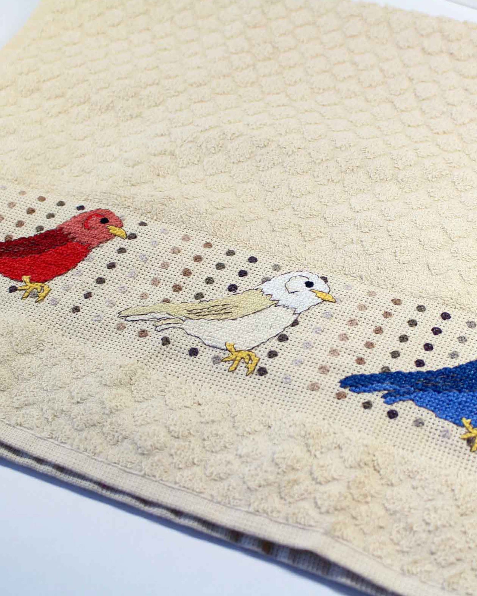 Red, White and Blue Birds Cross Stitch Towel Pattern Download