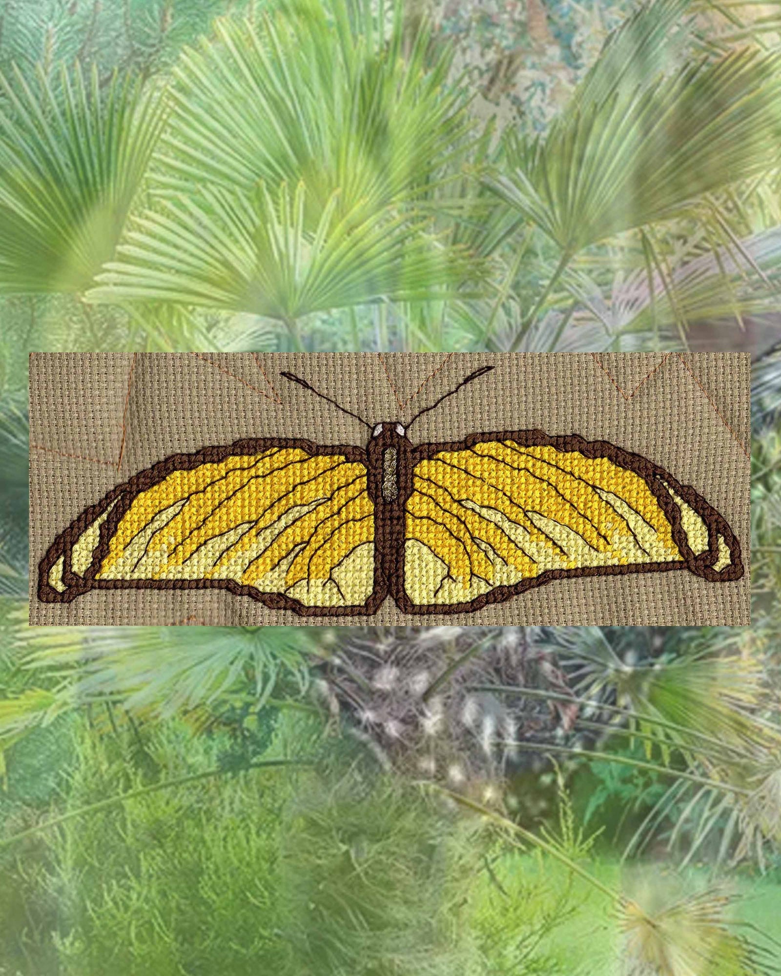 Yellow butterfly cross stitch pattern is part of the Magic Butterflies Cross Stitch Pattern download PDF file for sale which includes six butterflies red blue yellow orange green purple by Wendy Christine