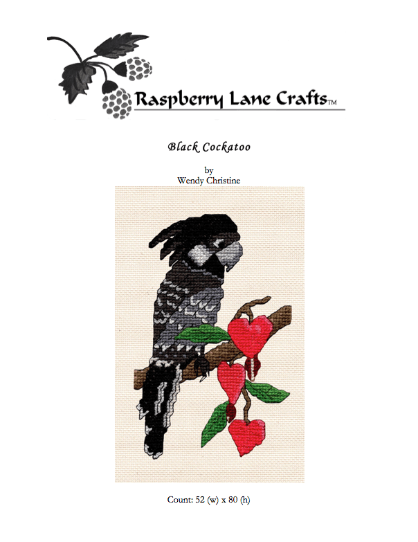 Black Cockatoo Cross Stitch Digital Pattern - Raspberry Lane Crafts