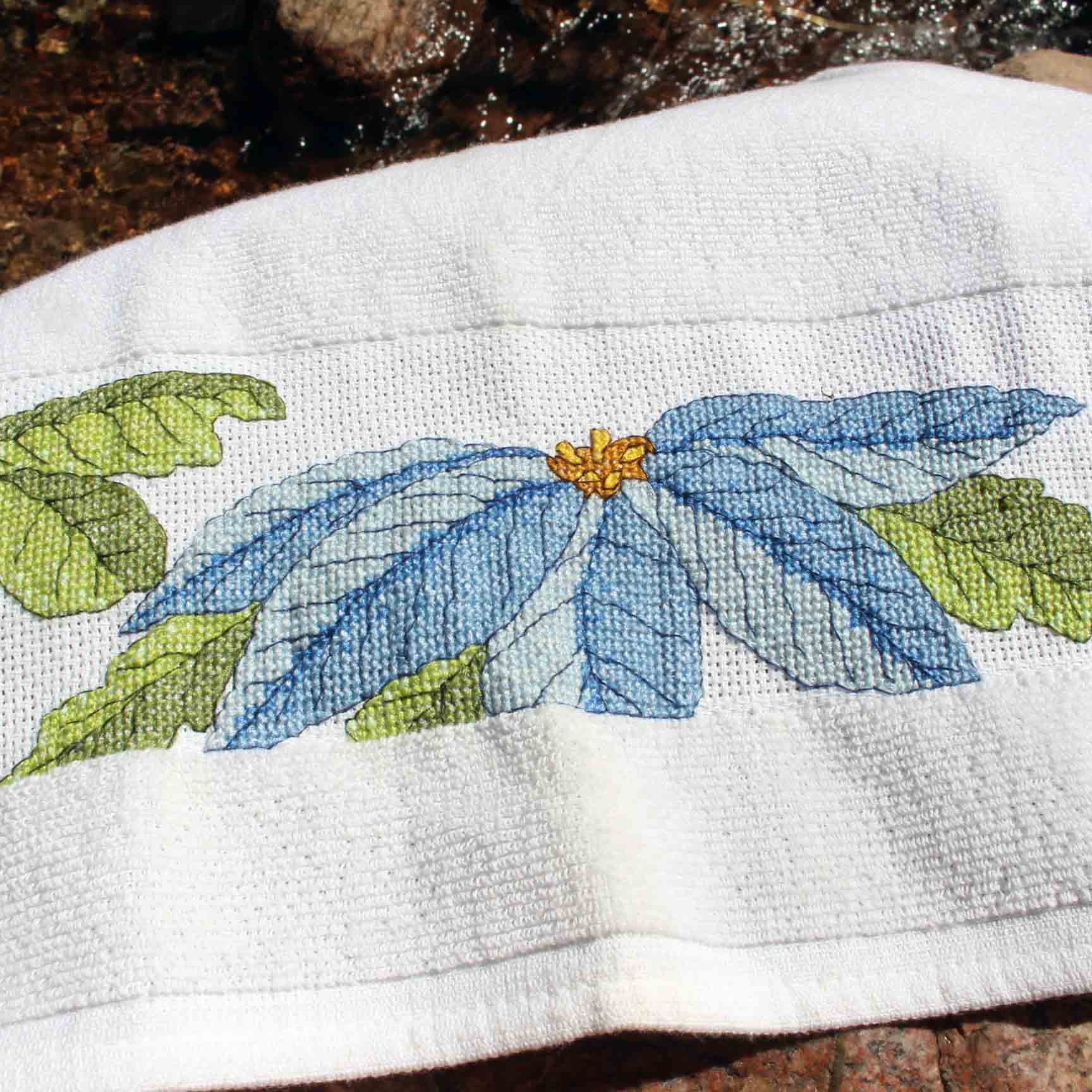 Blue Poinsettia Towel Cross Stitch Pattern Download - Raspberry Lane Crafts