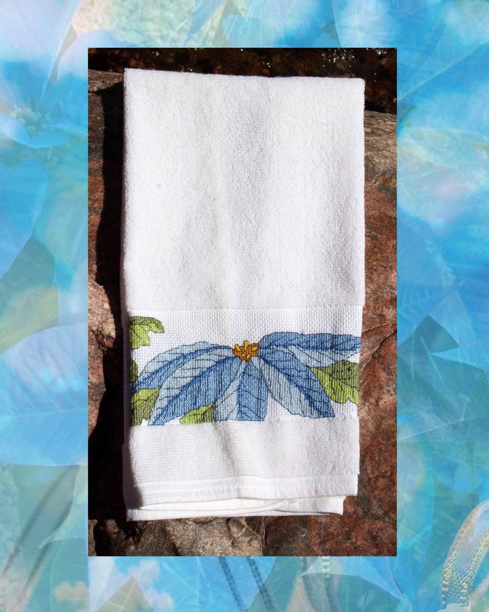 Blue Poinsettia Towel Cross Stitch Pattern Download - Raspberry Lane Crafts
