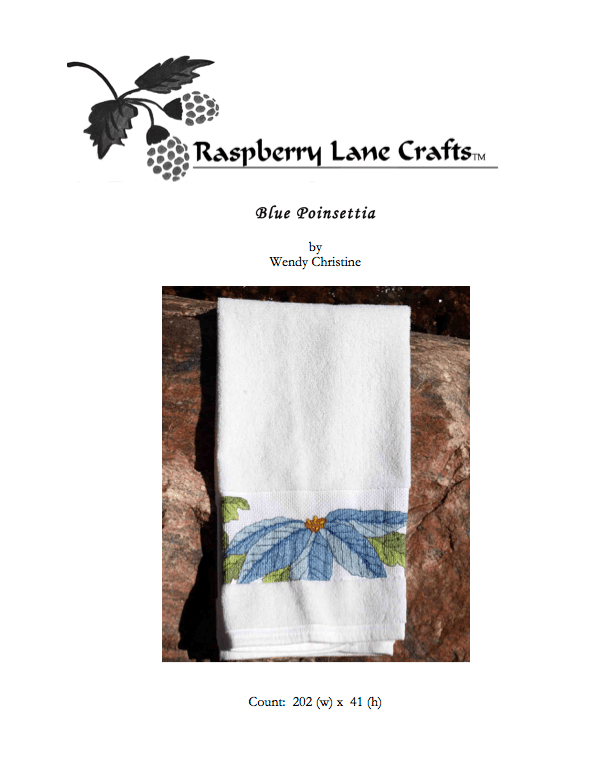 Blue Poinsettia Towel Cross Stitch Pattern Download - Raspberry Lane Crafts