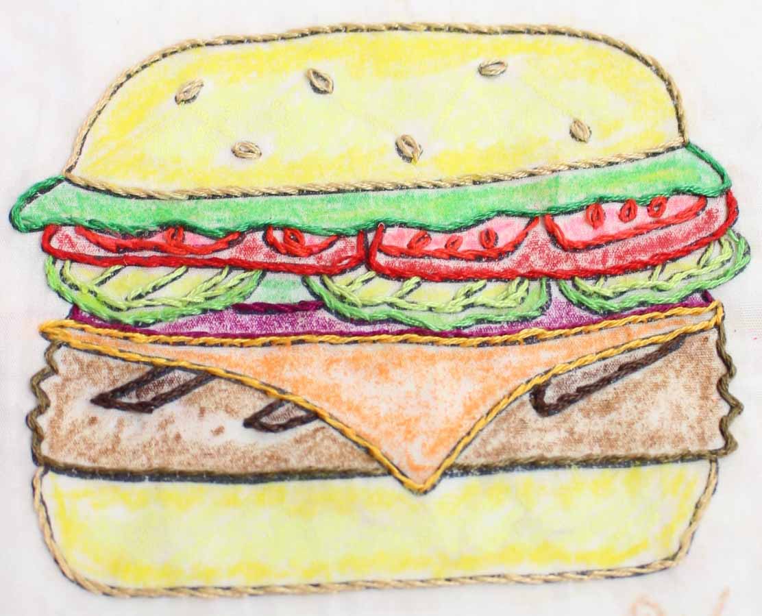 Burgers, Fries and Pizza Embroidery Pattern Download - Raspberry Lane Crafts