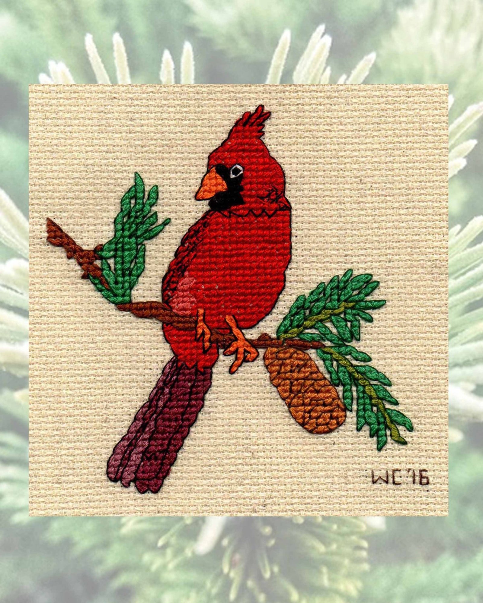Cardinal in the Pines Cross Stitch Pattern Download - Raspberry Lane Crafts