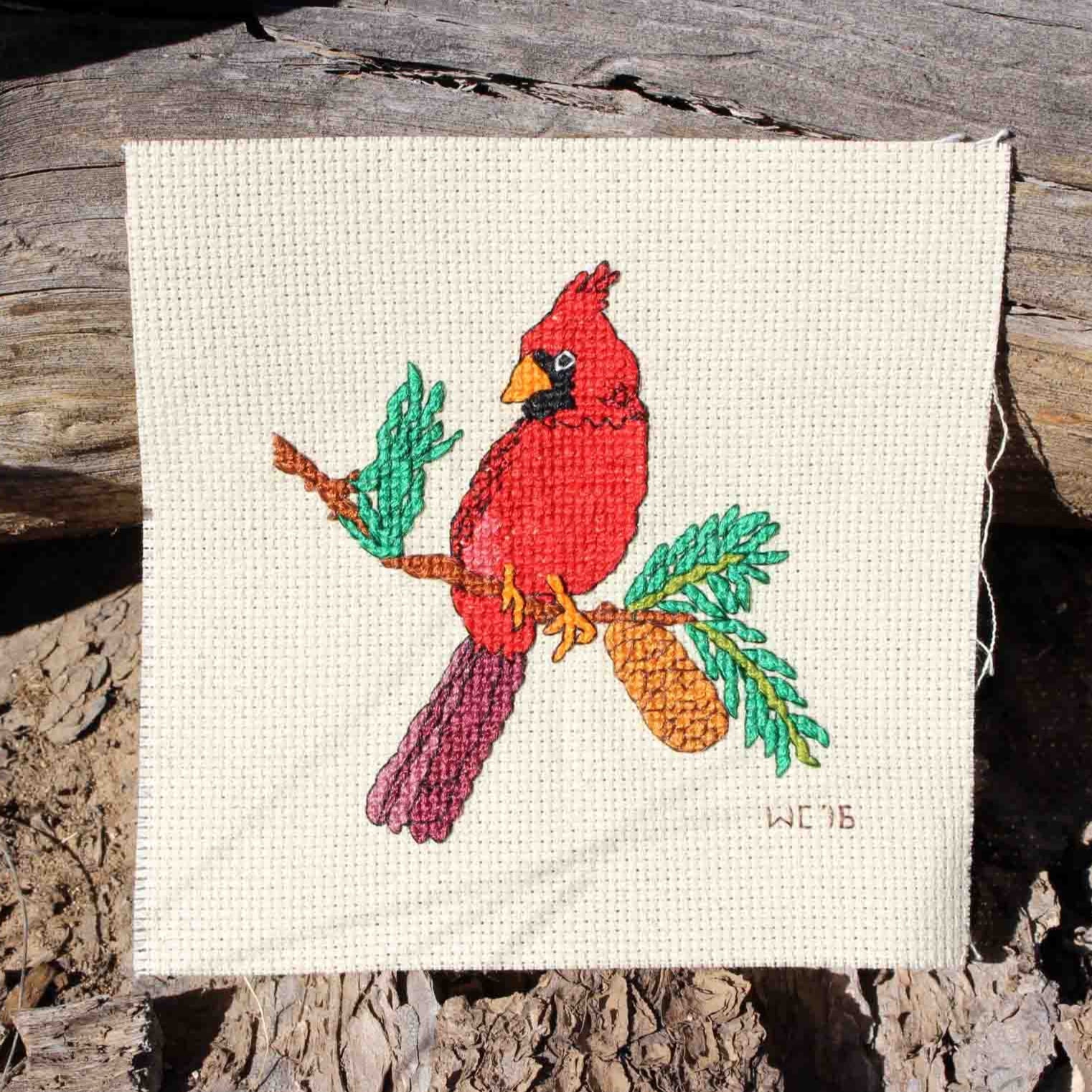 Cardinal in the Pines Cross Stitch Pattern Download - Raspberry Lane Crafts