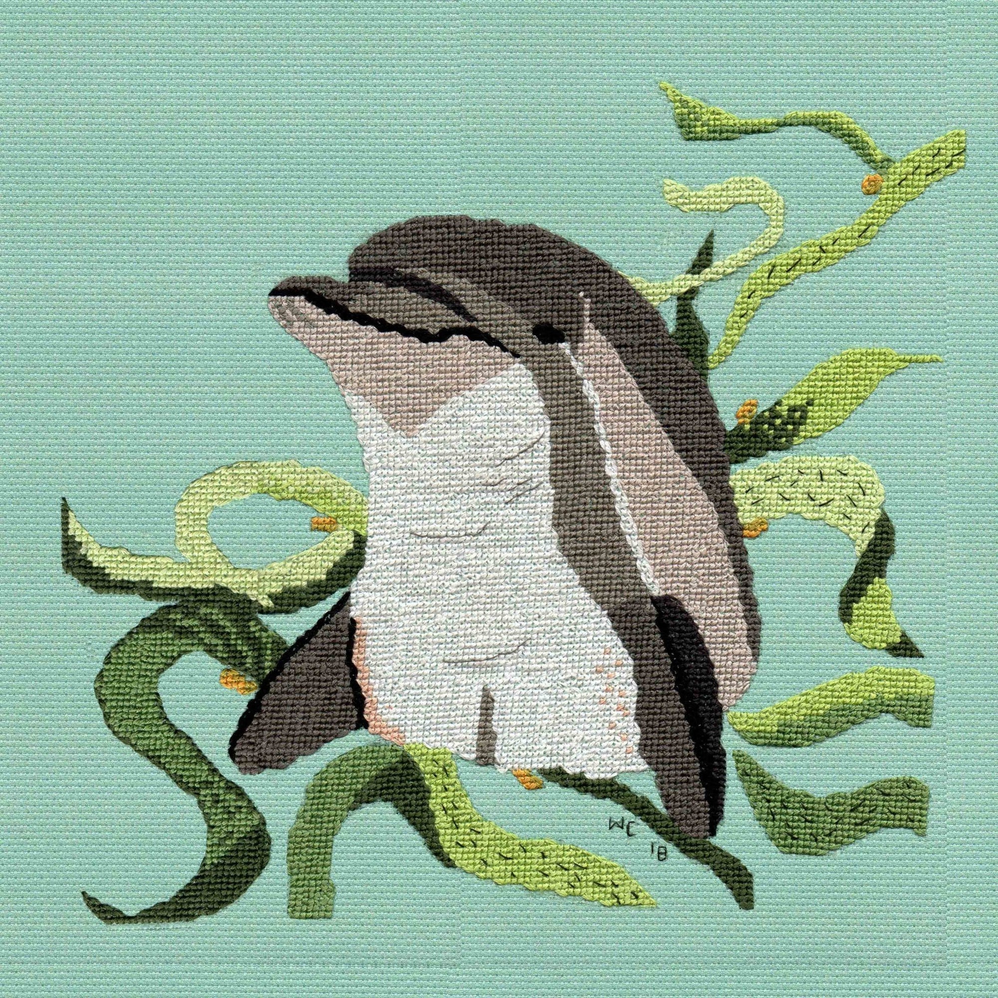 Dolphin with Kelp Cross Stitch Pattern Download - Raspberry Lane Crafts