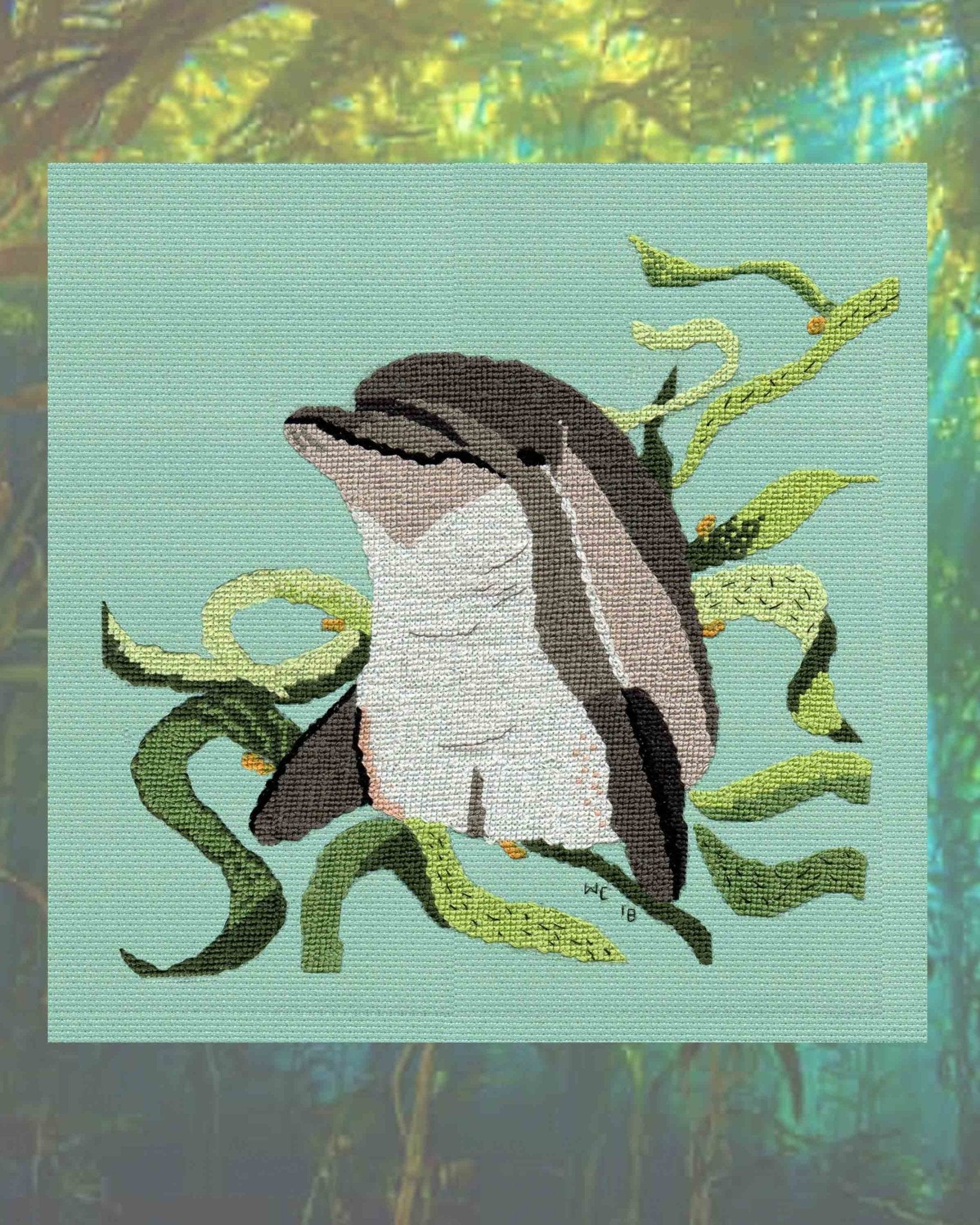 Dolphin with Kelp Cross Stitch Pattern Download - Raspberry Lane Crafts