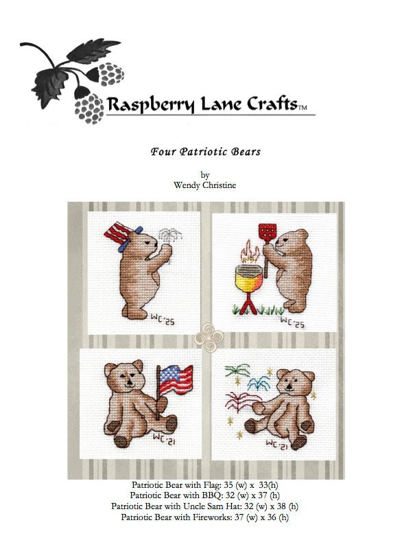 Four Patriotic Bears Cross Stitch Pattern Download - Raspberry Lane Crafts
