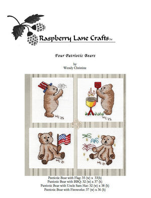 Four Patriotic Bears Cross Stitch Pattern Download - Raspberry Lane Crafts