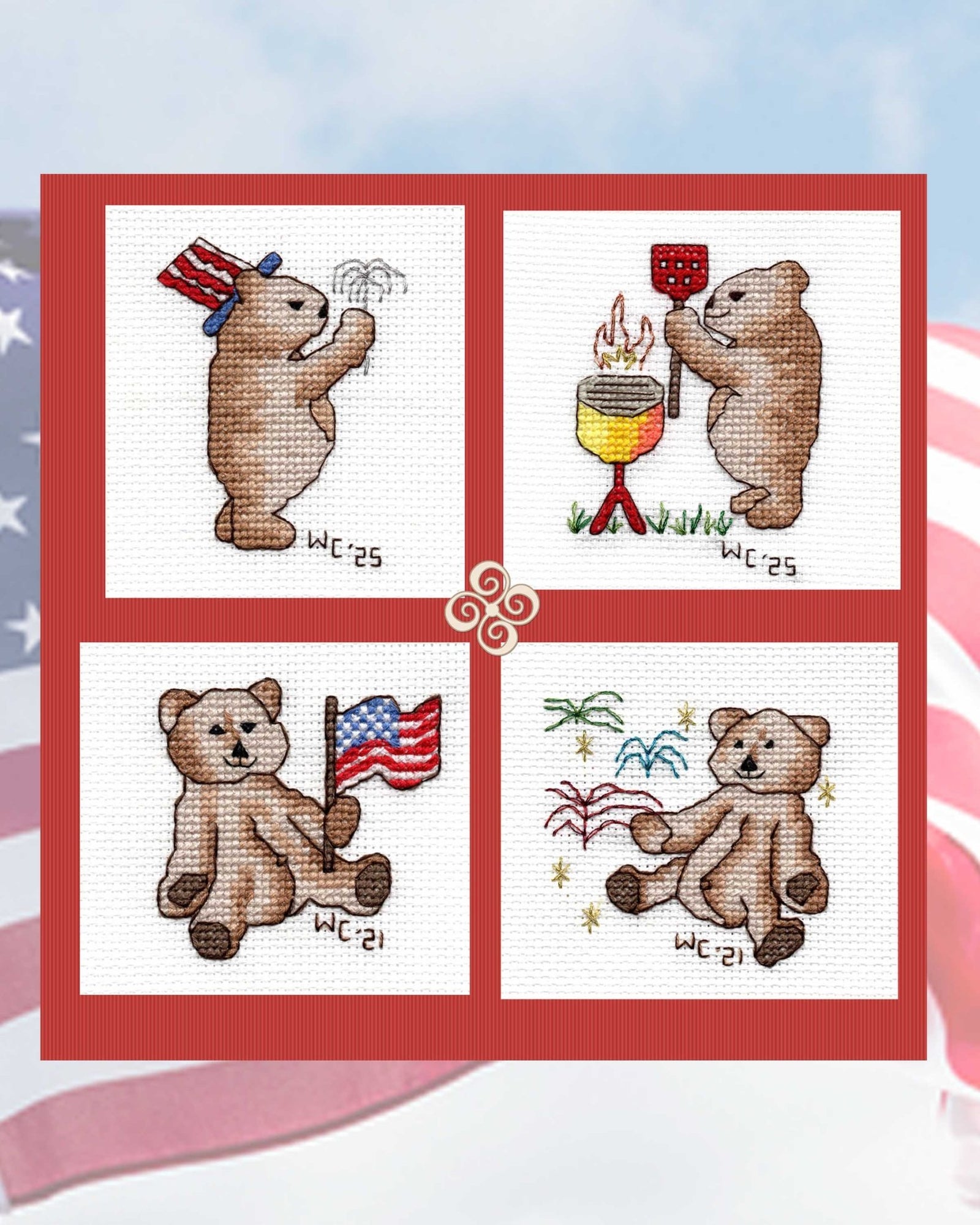 Four Patriotic Bears Cross Stitch Pattern Download - Raspberry Lane Crafts