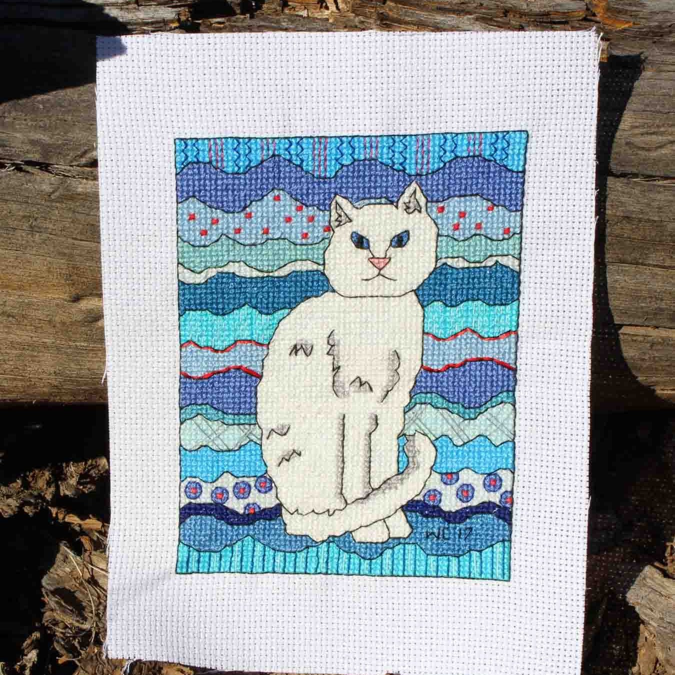 Ice Cat Cross Stitch Pattern Download - Raspberry Lane Crafts