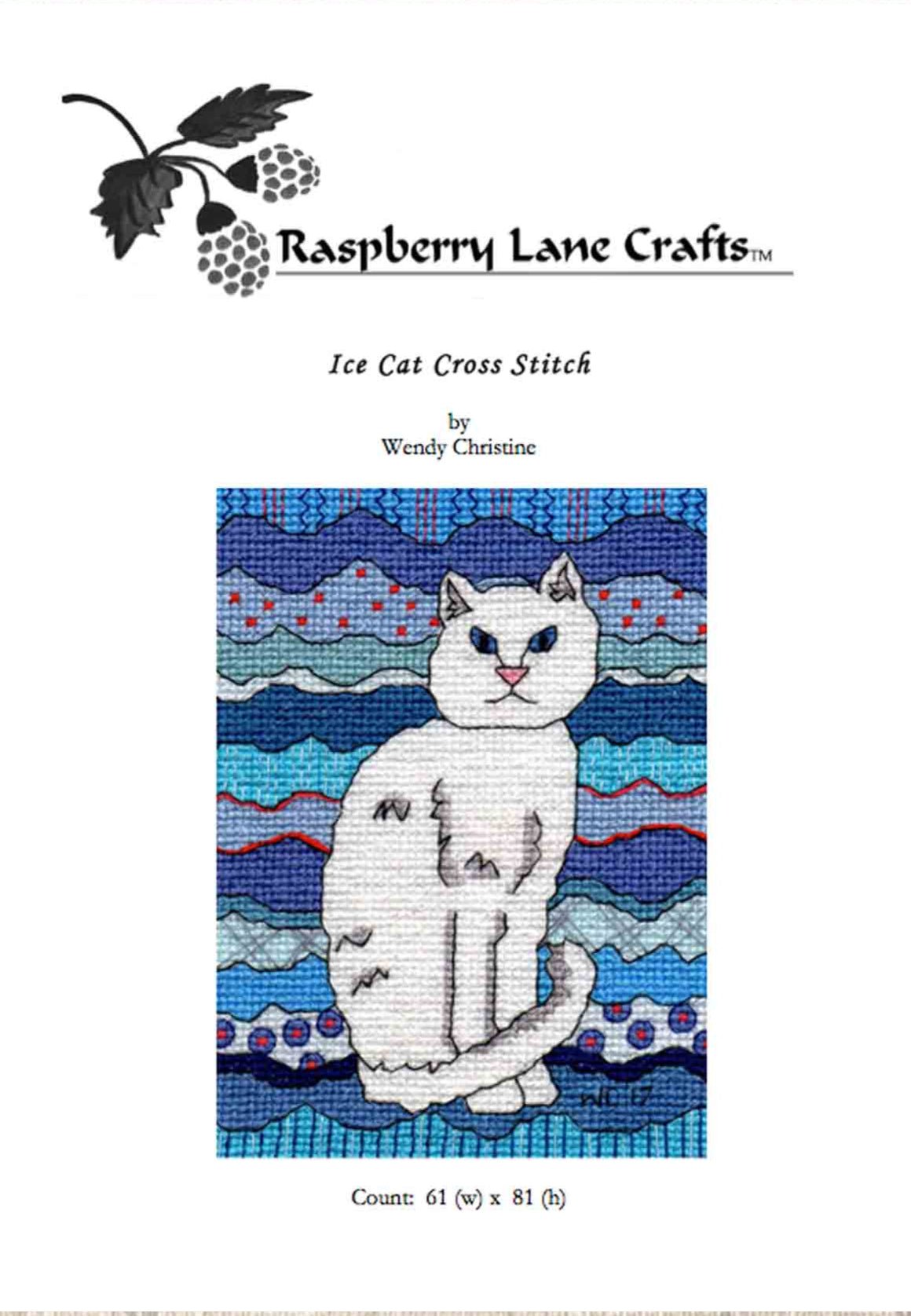 Ice Cat Cross Stitch Pattern Download - Raspberry Lane Crafts