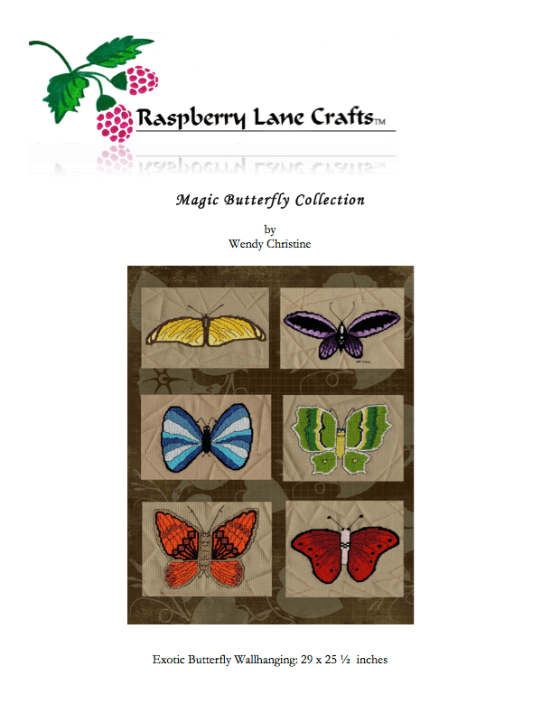 Yellow butterfly cross stitch pattern is part of the Magic Butterflies Cross Stitch Pattern download PDF file for sale which includes six butterflies red blue yellow orange green purple by Wendy Christine