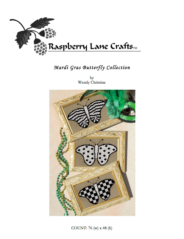 Mardi Gras Butterfly Cross Stitch Pattern Download - Raspberry Lane Crafts