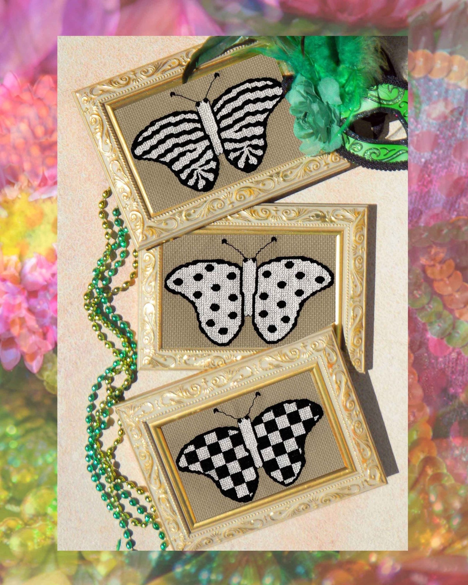 Mardi Gras Butterfly Cross Stitch Pattern Download - Raspberry Lane Crafts