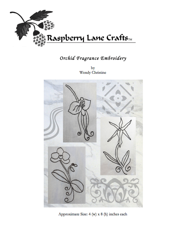 Raspberry Lane Crafts pattern company is selling three orchid embroidery patterns including Black Orchid, Orchid Love and Orchid Majesty download PDF digital file for sale buy purchase by Wendy Christine American artist for sale internationally.  Thank you!