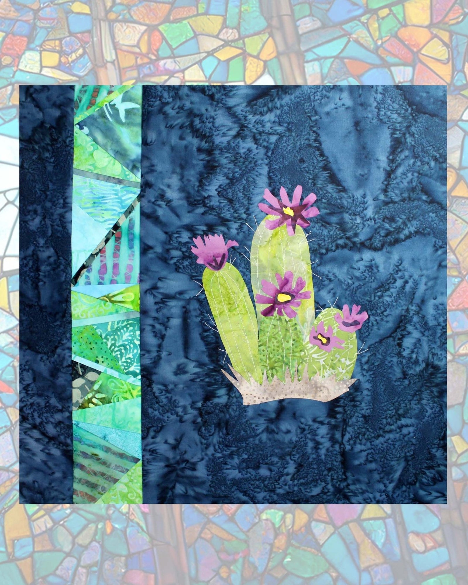Purple Cactus with Stained Glass Quilt Pattern Download - Raspberry Lane Crafts
