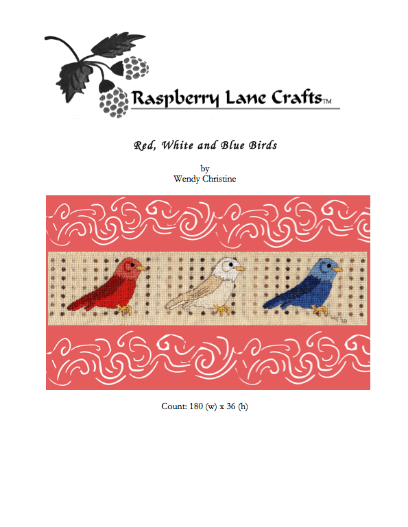 Red, White and Blue Birds Cross Stitch Towel Pattern Download - Raspberry Lane Crafts