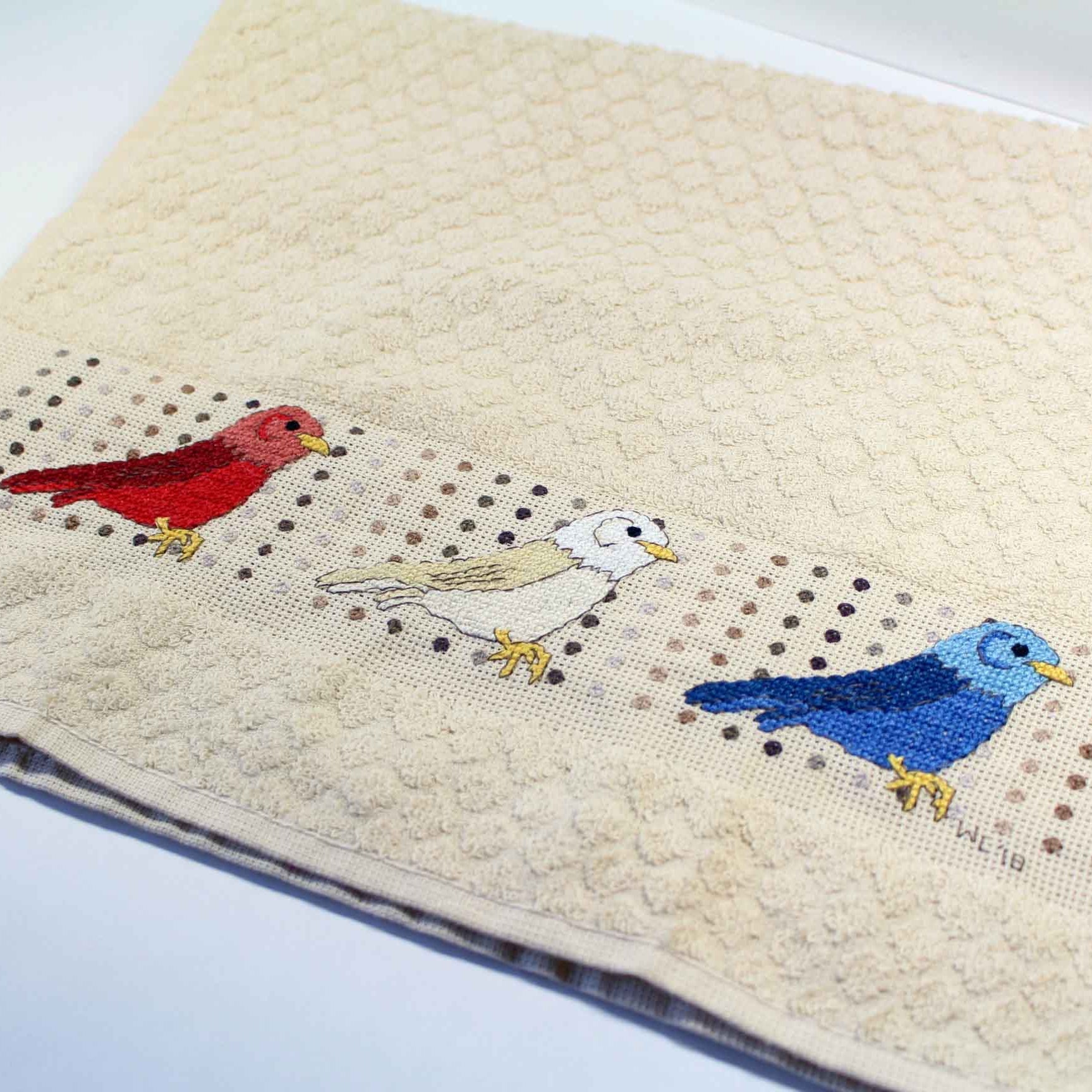 Red, White and Blue Birds Cross Stitch Towel Pattern Download - Raspberry Lane Crafts
