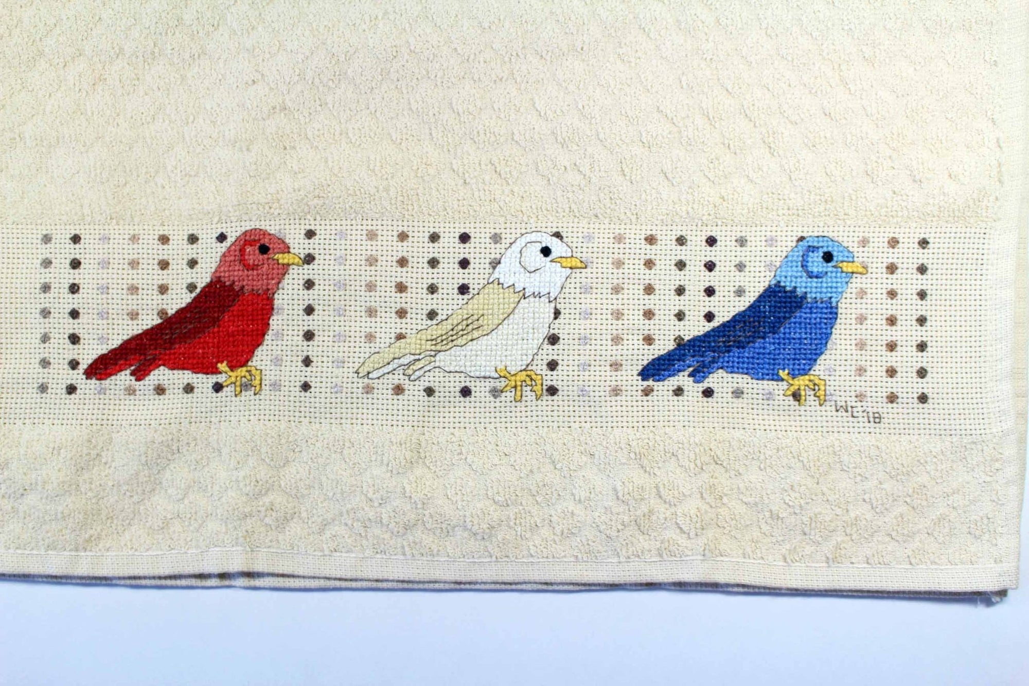 Red, White and Blue Birds Cross Stitch Towel Pattern Download - Raspberry Lane Crafts