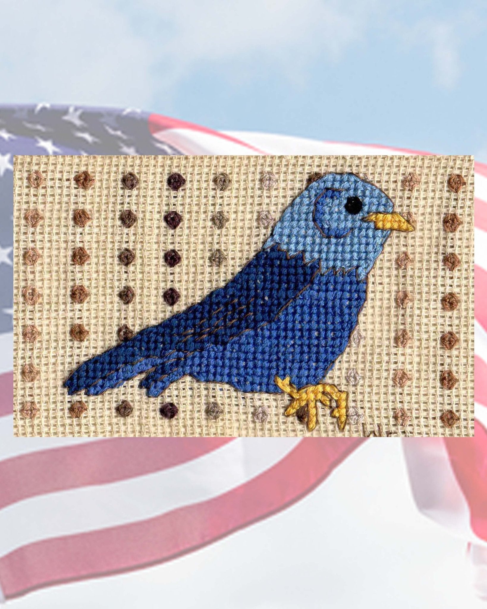 Red, White and Blue Birds Cross Stitch Towel Pattern Download - Raspberry Lane Crafts