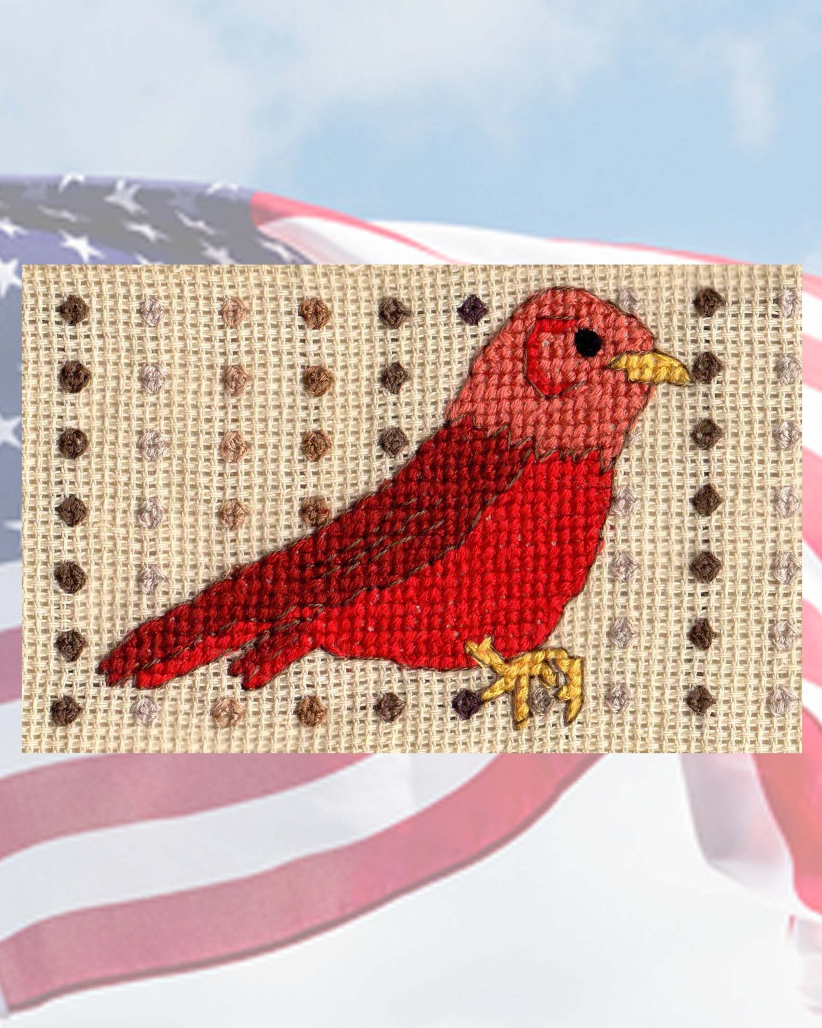 Red, White and Blue Birds Cross Stitch Towel Pattern Download - Raspberry Lane Crafts
