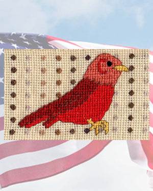 Red, White and Blue Birds Cross Stitch Towel Pattern Download - Raspberry Lane Crafts