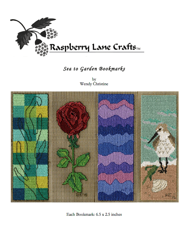 Green and Aqua Sea Kelp Cross Stitch Pattern Bookmark with DMC floss list is one of five patterns of the Sea to Garden Bookmarks Cross-Stitch Pattern for sale purchase buy at www.raspberrylanecrafts designed by Wendy Christine American designer.  Thank you for supporting our woman-owned small business!  Made in the US