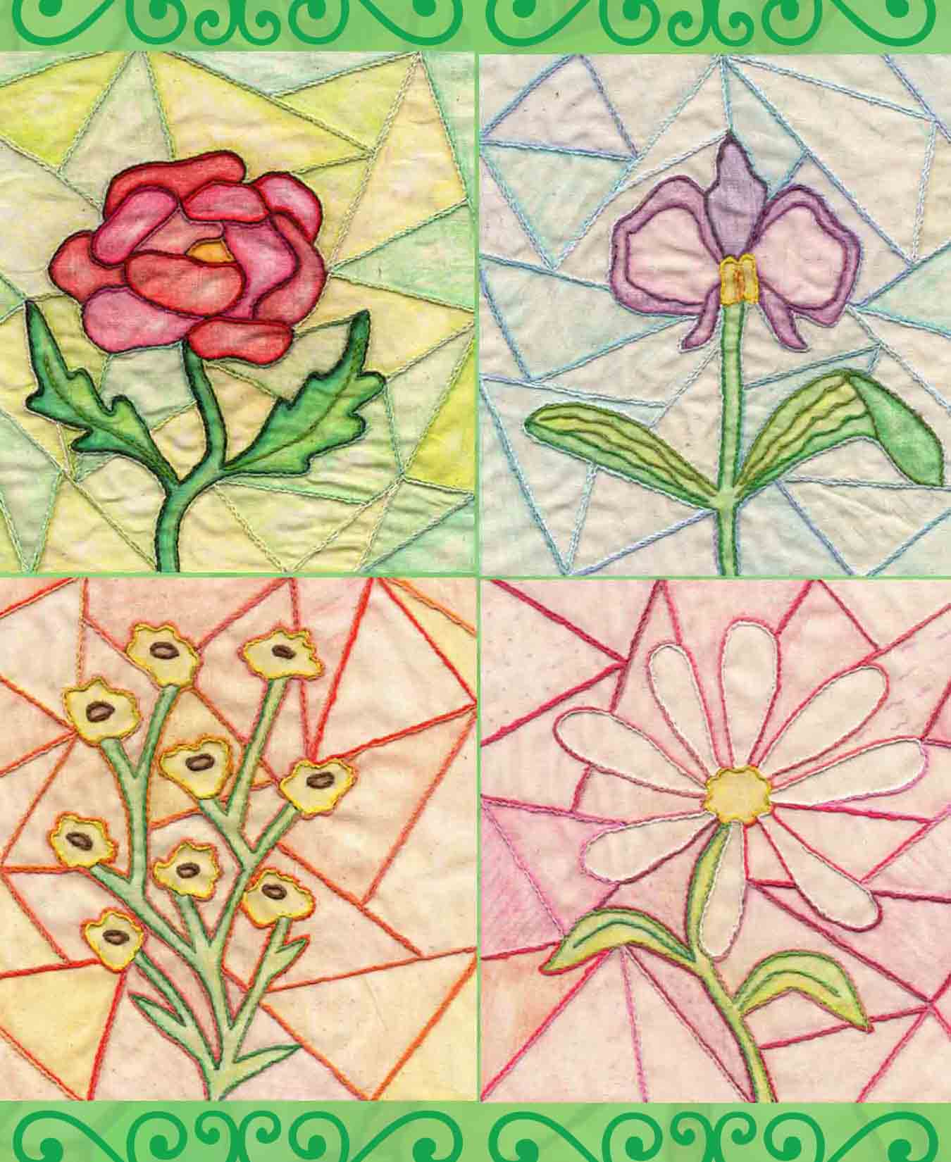 Stained Glass Flowers Embroidery Pattern Download - Raspberry Lane Crafts