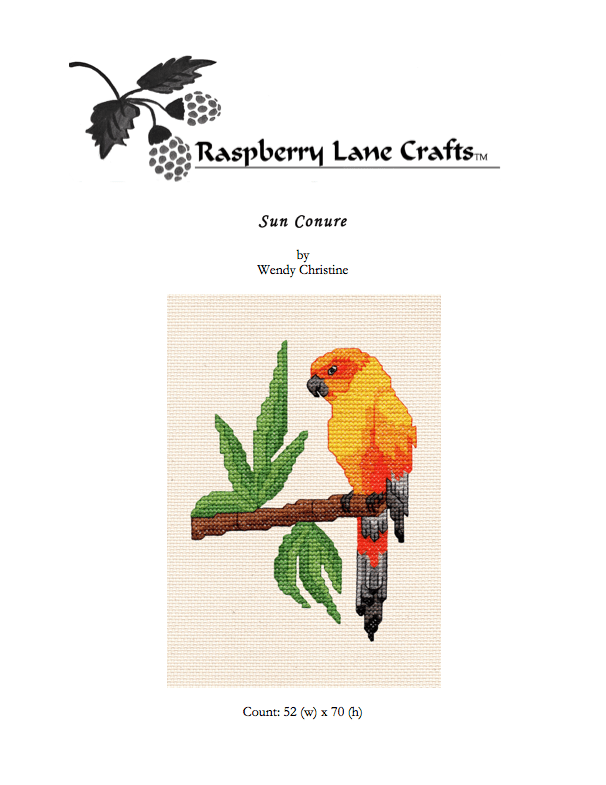 Sun Conure Cross Stitch Pattern Download - Raspberry Lane Crafts