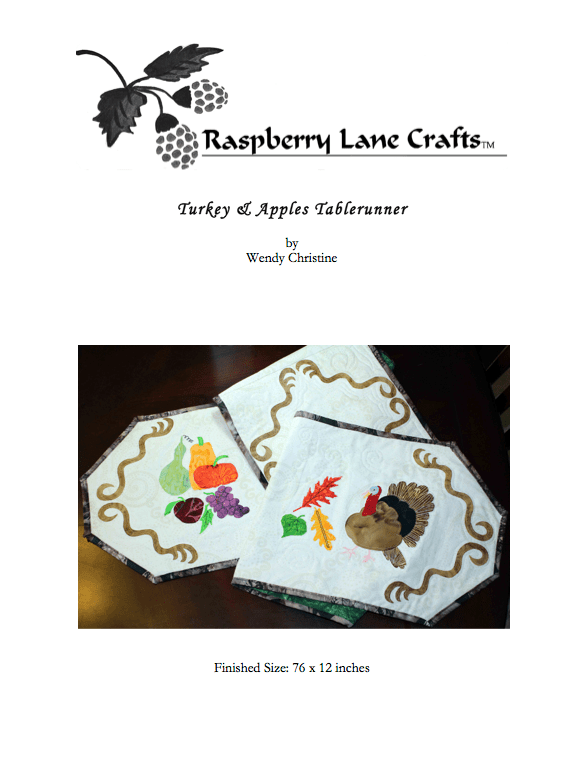 Turkey and Apples Table Runner Quilt Pattern Download - Raspberry Lane Crafts