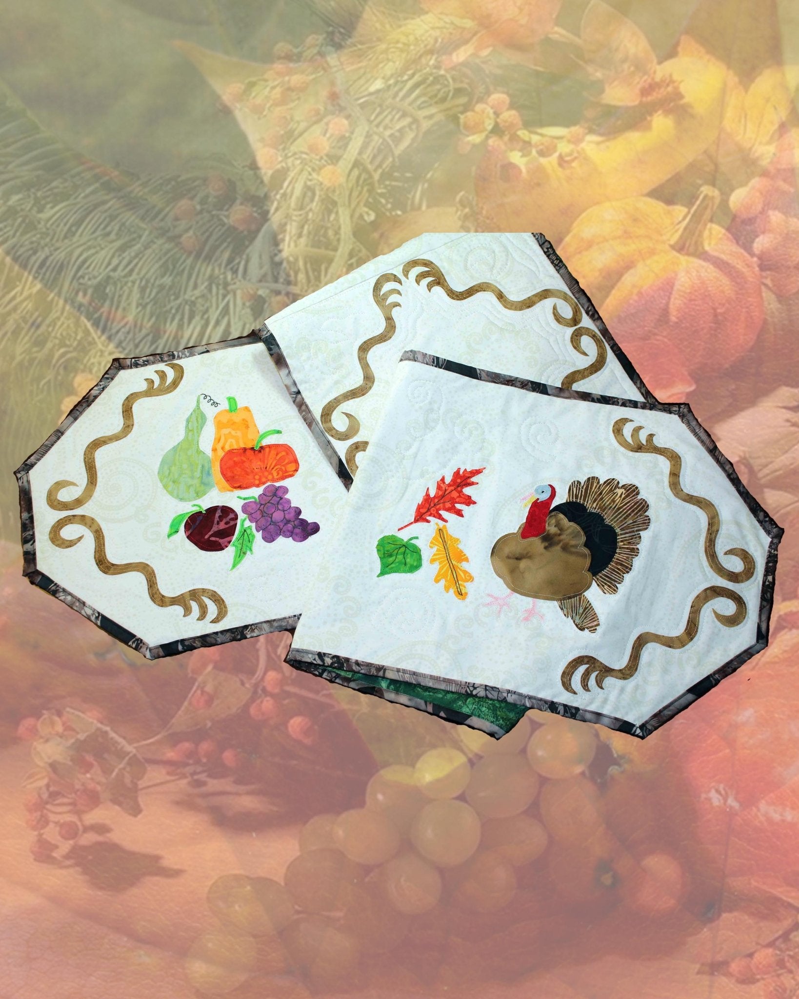 Turkey and Apples Table Runner Quilt Pattern Download - Raspberry Lane Crafts