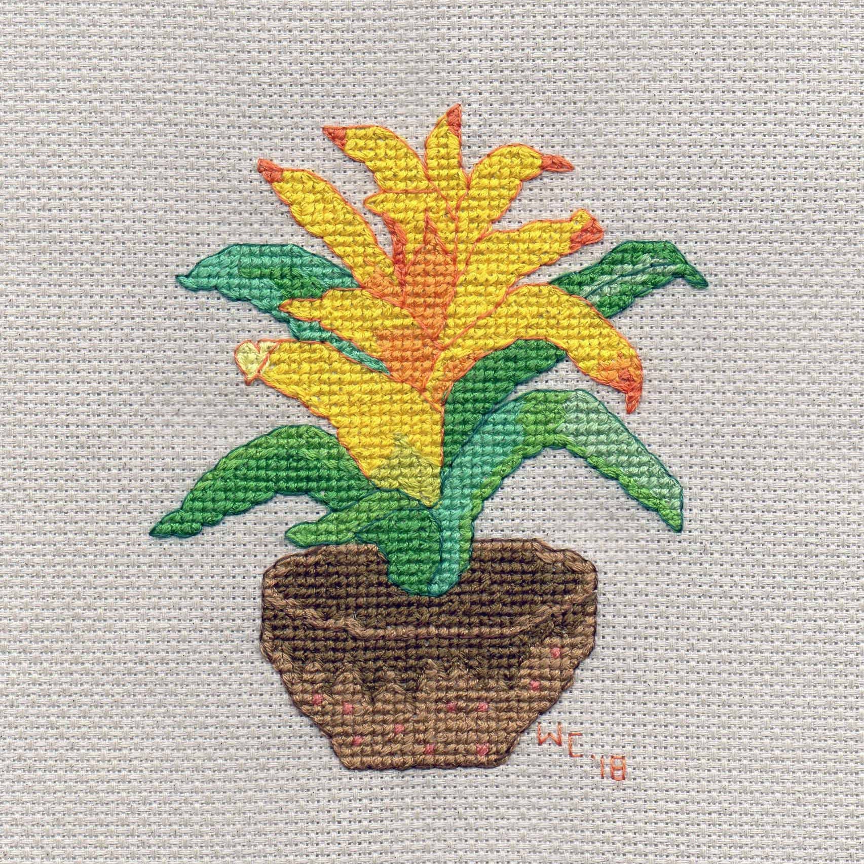 Yellow Bromeliad Cross Stitch Pattern Download - Raspberry Lane Crafts